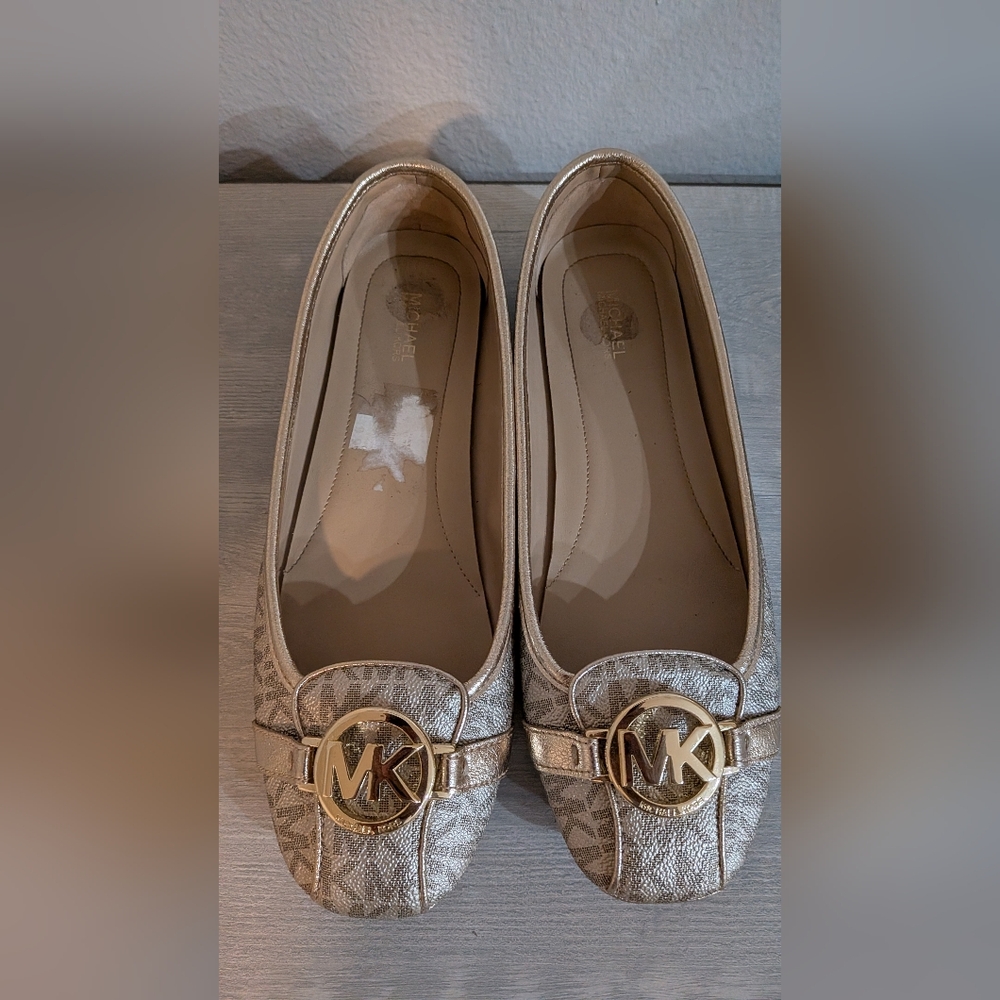 Michael Kors Gold Logo Ballet Flats - Women's